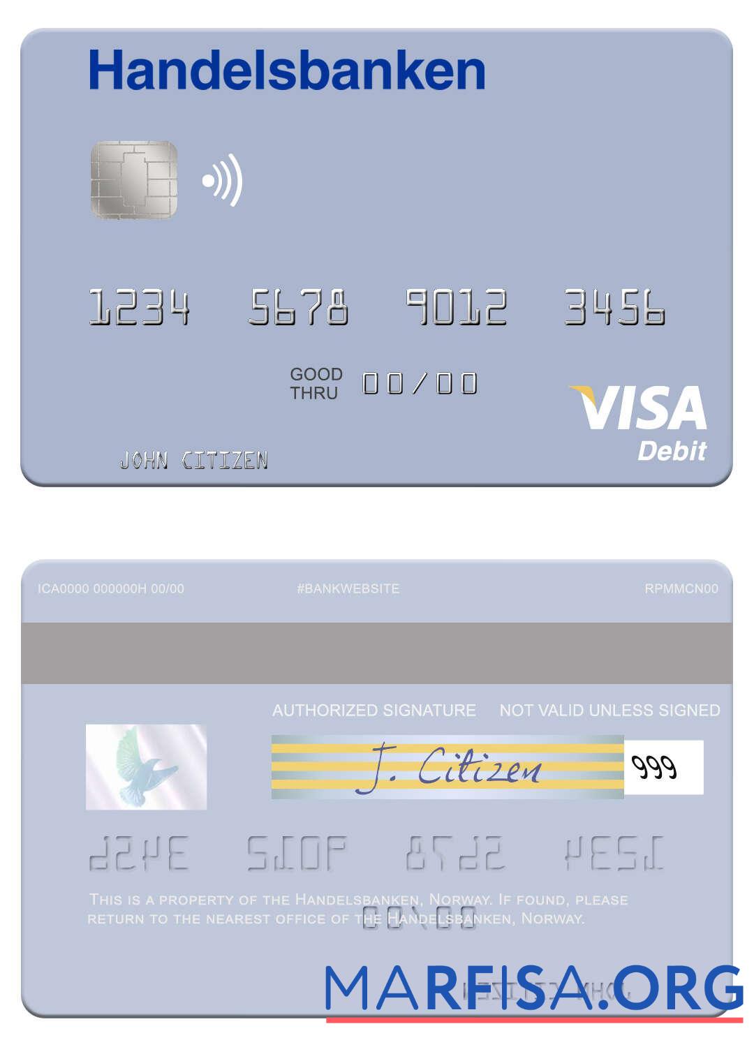 Realistic Norway Handelsbanken visa debit card real example